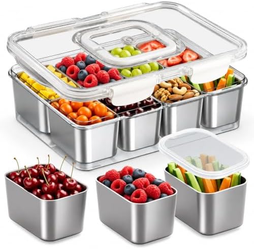 Snackle Box Container Stainless Steel - 8 Compartment Divided Serving Tray