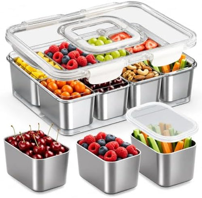 Snackle Box Container Stainless Steel - 8 Compartment Divided Serving Tray