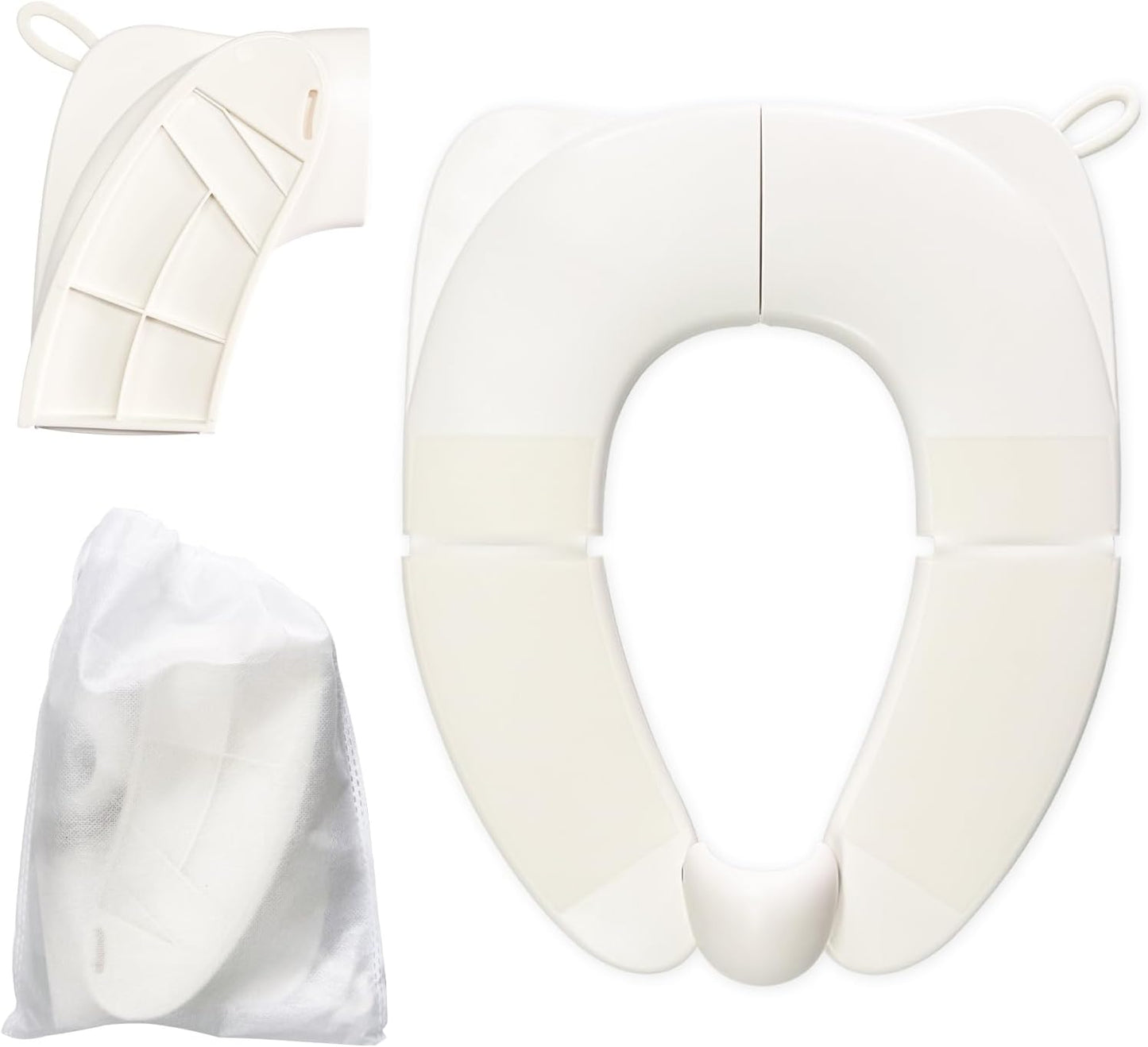 Kids Foldable Toilet Seat with Storage Bag - Training Urine Anti-Slip Toilet Seat Cover with Splash Guard for Children Toddlers, Portable & Travel-Friendly Easy Clean Universal Fit-White