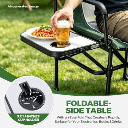 2 Pack Camping Chairs with Side Table & Cup Holder 400 lbs