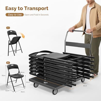 Bonnlo 8-Pack Black Plastic Folding Chairs, Portable Seat with Sturdy Steel Frame for Indoor & Outdoor Use, Perfect for Banquet, Party, Wedding, Office, and Camping