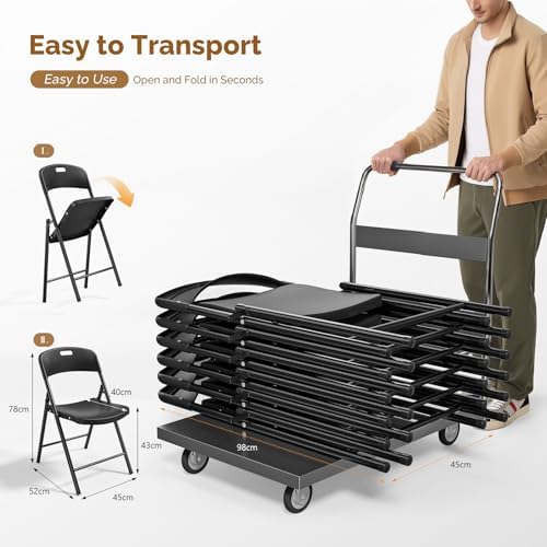 Bonnlo 6-Pack Black Plastic Folding Chairs, Portable Seat with Sturdy Steel Frame for Indoor & Outdoor Use, Perfect for Banquet, Party, Wedding, Office, and Camping