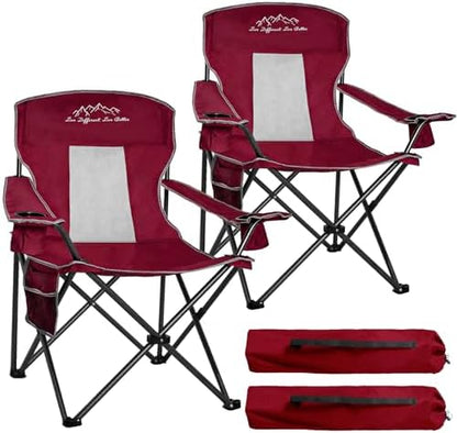 2 Pack Camping Chairs Outdoor Portable Folding Chair with Mesh Back, Red