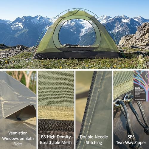 ShinHye Backpacking Tent 2/3/4 Person - Ultralight Dome Portable Tents for Camping Easy Set Up, Outdoor Hiking Waterproof Camp Instant Tent Two Doors Double Layer