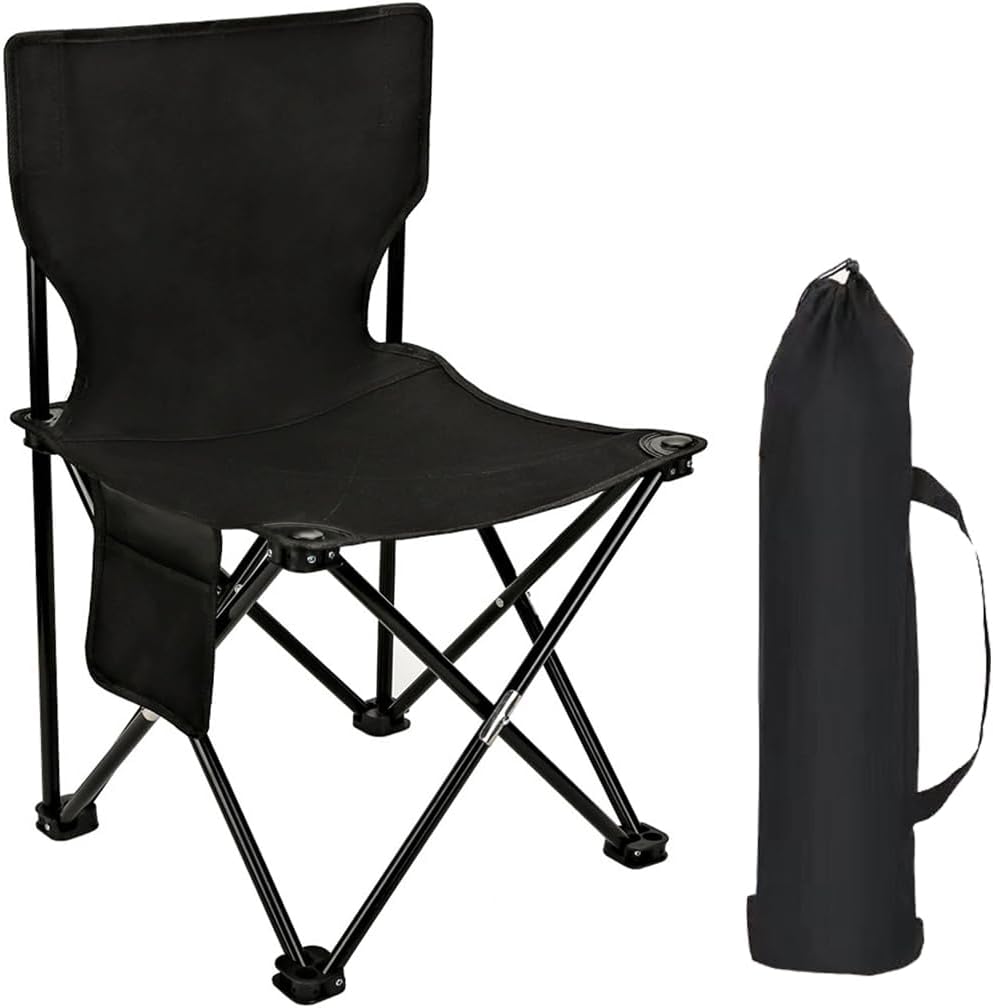 Folding Camping Chair for Small Man, Portable Outdoor Backpacking Chair for Fishing, Hiking, Picnic, Camping, Lawn, Concert, Ultralight Compact Camping Chair with Carry Bag (Black)