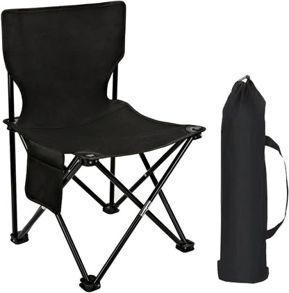 Folding Camping Chair for Small Man, Portable Outdoor Backpacking Chair for Fishing, Hiking, Picnic, Camping, Lawn, Concert, Ultralight Compact Camping Chair with Carry Bag (Black)