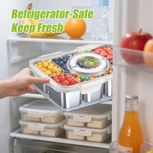Stainless Steel Snackle Box Container - 8 Compartment Divided Serving Tray