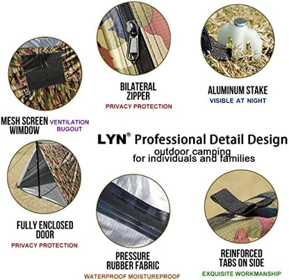 LYN Extra Large Zipper Reusable Survival Emergency Shelter Tent,Thermal Waterproof Fireproof Lightweight Bugout, with Paracord✚Stake for Camping,First Aid,Hiking&Bushcraft