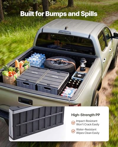 VEVOR Plastic Collapsible Storage Bins with Lids, 65L 2 Packs, Stackable Folding Storage Crates with Handles, Holds 84 lbs Per Bin, Heavy Duty Containers, Space-Saving Baskets, for Home Organizing