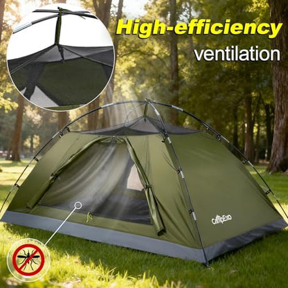 Camping Tent, 1-2 Person Tent, Lightweight Waterproof Backpacking Tent, 5-Minute Setup Outdoor Tent with Carry Bag, Ideal for Camping Hiking