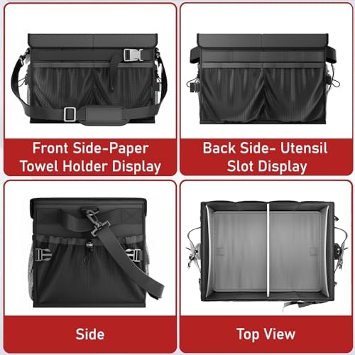 FANGSUN Grill Caddy with Lid, Foldable BBQ Caddy with Paper Towel Holder