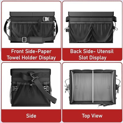 FANGSUN Grill Caddy with Lid, Foldable BBQ Caddy with Paper Towel Holder
