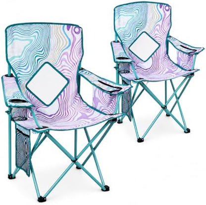 Nazhura 2 Pack Outdoor Camping Chairs Folding/Foldable/Portable with Cooler Pouch, Mesh Backrest and Cup Holder Pocket (Flower, Metal, 2 Pack)