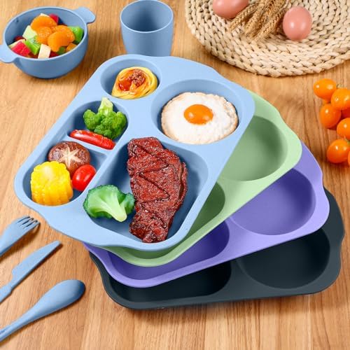 Honoson 24pcs Wheat Straw Dinnerware, Unbreakable, Assorted Color