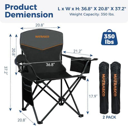 Outdoor Folding Camping Chairs 2 Pack, 350 lbs Capacity, Black