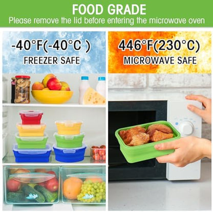 Yaomiao 16 Pack Collapsible Food Storage Container with Lid,Bright Colors