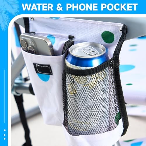 2 Pack Lightweight Portable Camping Beach Chair for Adults, Outdoor Lay Flat Folding Beach Chairs with 5 Positions, Backpack Beach Chair with Towel Bar, Zipper Pouch, Geometric Circle