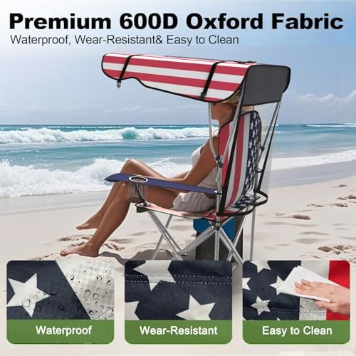 VTOY Portable Folding Camping Chair with Canopy, Outdoor Sun Shade Chair