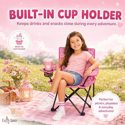 Emily Rose Sea Playful Hearts Kids Folding Camp Chair – Ages 2-7 with Safety Lock