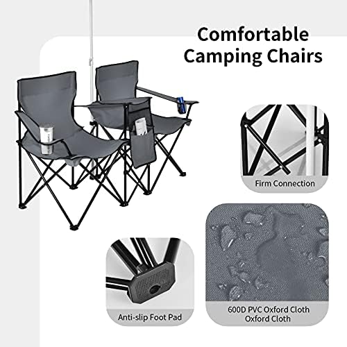 Goplus Double Camping Chairs with Umbrella, Cooler for Beach Patio