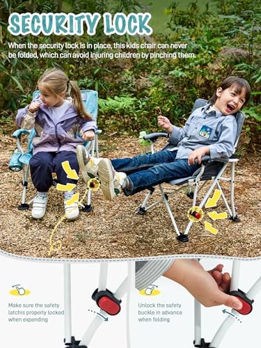 EVER ADVANCED Kids Camping Chairs with Cup Holder, Padded Folding Camping Chair Outdoor with Safety Lock, Carry Bag, Lightweight Portable Camp Chairs for Beach, Balcony, Patio, Supports 150lbs, Green