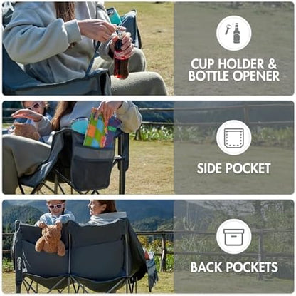 Portal 600 lbs Double Camping Chair,2 Person Folding Loveseat,Gray