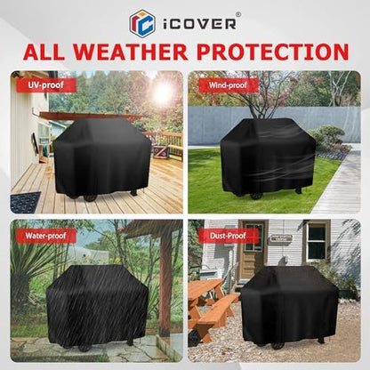 iCOVER Grill Cover, 55 inch BBQ Grill Cover for Outdoor Grill, Anti-UV & Fade Resistant Gas Grill Cover, Waterproof Barbecue Grill Covers for Weber, Char-Broil, Nexgrill and More, Black