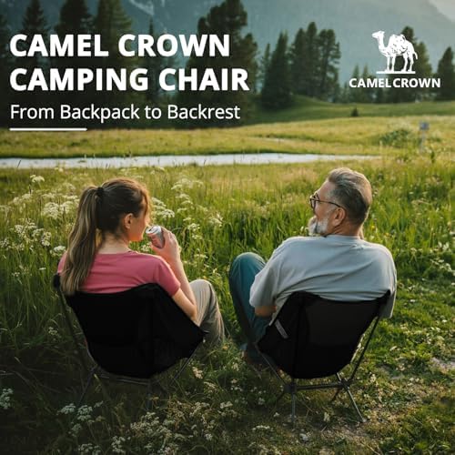 CAMEL CROWN Camping Chair Heavy Duty Backpacking Chair - Ultra-Light Folding Chair with Carry Bag, Portable Compact for Outdoor, Lawn, Hiking, Beach, Picnic