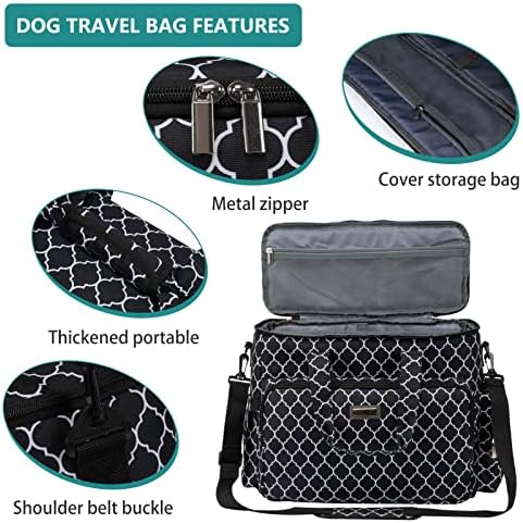 BAGLHER Dog Travel Bag, Pet Travel Bag (ALL Pet Travel Supplies), With 2 Pet Food Containers and 2 Collapsible Silicone Bowls; Essential Kits for Pet Travel DLblack