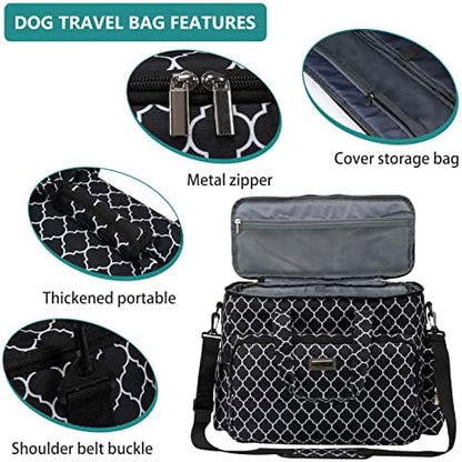 BAGLHER Dog Travel Bag, Pet Travel Bag (ALL Pet Travel Supplies), With 2 Pet Food Containers and 2 Collapsible Silicone Bowls; Essential Kits for Pet Travel DLblack