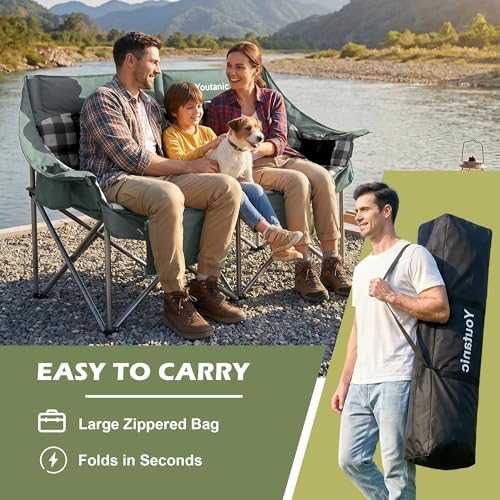 Youtanic 60" Extra Double Camping Chair for Adults, 700lbs Padded Loveseat