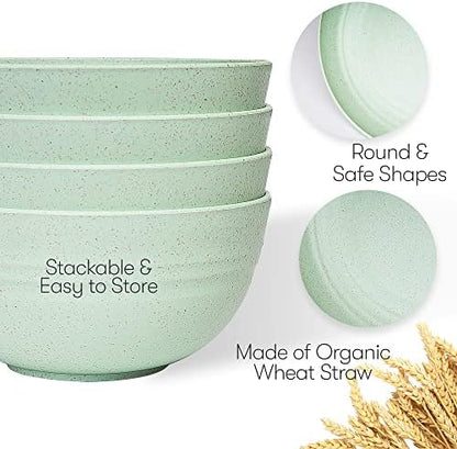 Wheat Straw Dinnerware Sets | Unbreakable Dinnerware Sets | Dishwasher Microwave Safe Dinnerware | Eco Friendly Non Breakable Dinnerware Sets | RV Outdoor Camping (Green, Service for 4 (16 pcs))