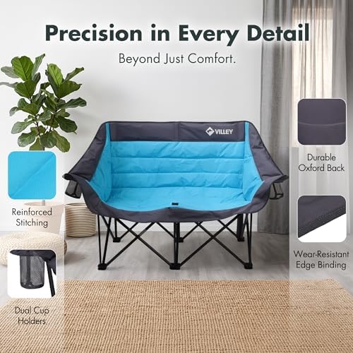 VILLEY Oversized Double Camping Chair, Heavy-Duty Folding Loveseat