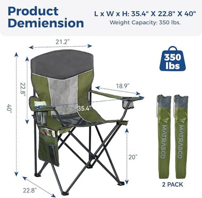Oversized XL Camping Chair 2-Pack with Mesh Back, Green