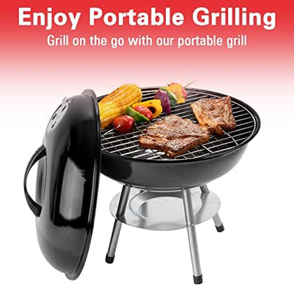 Alpine Cuisine Premium 14" Charcoal BBQ Grill Round for Outdoor Cooking, Barbecue Coal Kettle Bowl Grill Portable Heavy Duty Round with Legs Grilling for Tailgating Patio Backyard Camping - Black