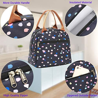 FlowFly Insulated Lunch Cooler Bag - Tote Organizer for Women/Men, Black Flower