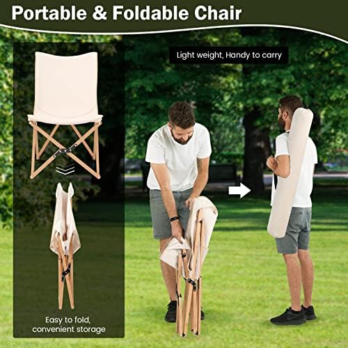GIANTEX Camping Chairs 2 Pack, Folding Beach Chairs for 330lbs, Outdoor Butterfly Chair, Portable Lawn Chairs for Picnic Fishing Hiking Mountaineering, Lightweight Bamboo Frame No Assembly (Beige)
