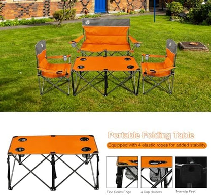 Northroad Folding Camping Chair Set of 4, Portable Collapsible Conversation Set w/1 Sofa, 2 Single Chairs, 1 Table for Family Patio, Outdoor Travel, Beach(Orange)
