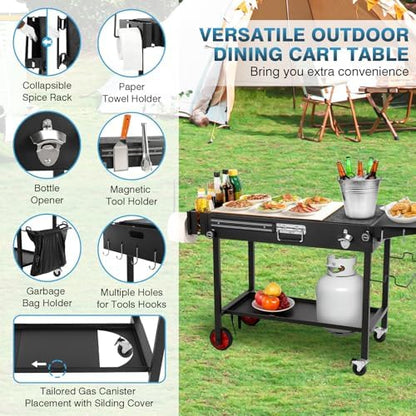 IRONWALLS Foldable Grill Cart Outdoor with Wheels, 31"L x 17" W x 27.5"H