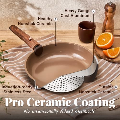 CAROTE 24Pcs Ceramic Cookware Set with Detachable Handle, Non-Toxic Pots and Pans Set Nonstick, Dishwasher/Oven Safe Non Stick Pot and Pan, Kitchen, Camping Use Cooking Set, All Stoves Compatible