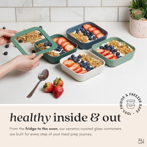 20-Piece Glass Food Storage Containers Set with Lids (10 Containers + 10 Lids) | Microwave-Safe Airtight Seal, Oven-Safe Ceramic-Coated Glass | Zero Plastic, No PFAS/PFOA/BPA [Willow]