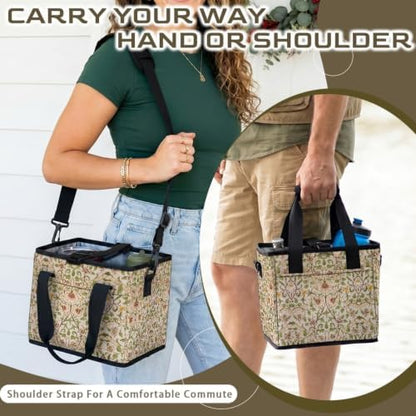Vintage Floral Print Portable Softside Cooler Bag,Leakproof Lining