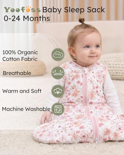Yoofoss Baby Sleep Sack 18-24 Month 1.5TOG 100% Organic Cotton 2-Way Zipper