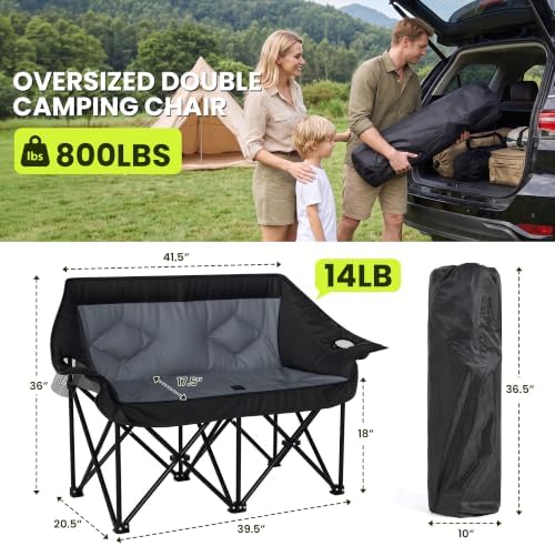 Oversized Double Camping Chairs 2 Person Folding Loveseat(Grey)