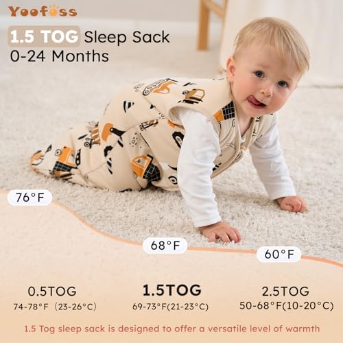 Yoofoss Baby Sleep Sack 6-12 Month 1.5TOG 100% Organic Cotton 2-Way Zipper