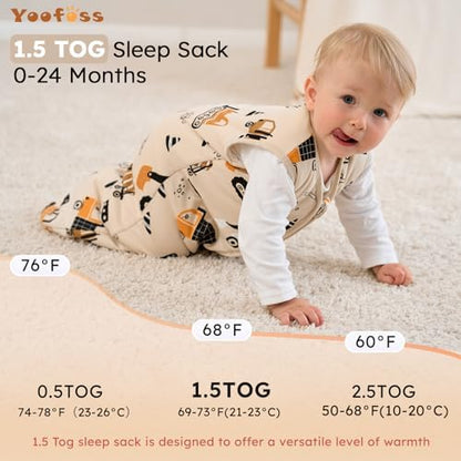 Yoofoss Baby Sleep Sack 6-12 Month 1.5TOG 100% Organic Cotton 2-Way Zipper