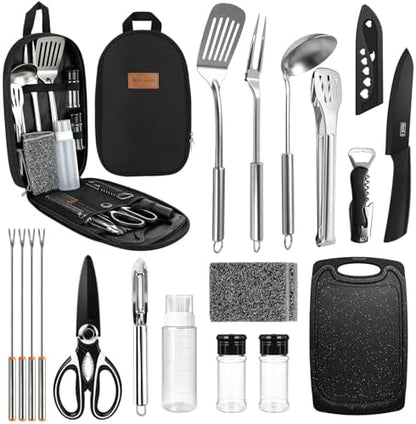 Camping Utensil Set 18 Pcs, Camping Cooking Set with Storage Bag
