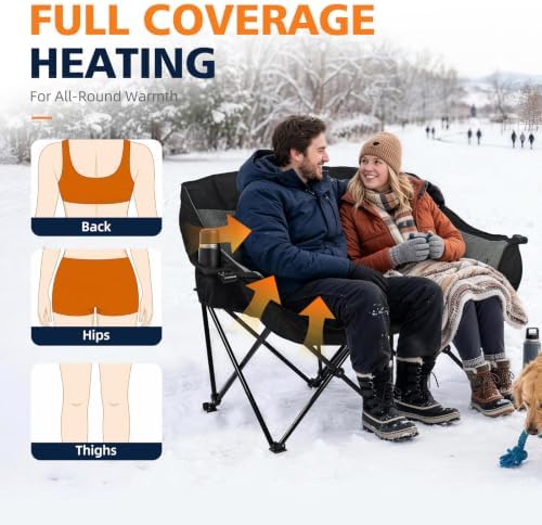 Heated Double Camping Chair - Oversized Padded Loveseat for Adults