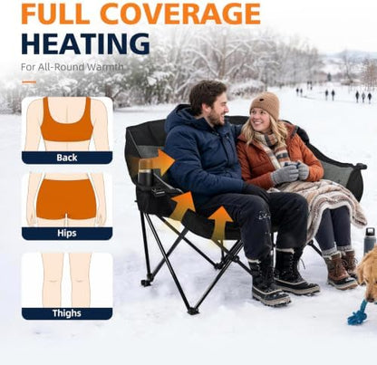 Heated Double Camping Chair - Oversized Padded Loveseat for Adults