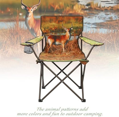 Camping Chairs 2 Pack with Animal Print,Folding Lawn Chair with Cup Holder & Carry Bag for Outdoor,Sports,Beach,Fishing,Sports